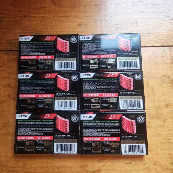 TDK D90 Blank Cassette Tape Lot of 6 NOS Sealed High Output Blank Tapes - Picture 2 of 6